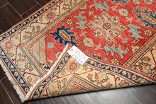 Runner Coral, Moss, Navy Color Hand Knotted Kazak Wool Traditional Oriental Rug