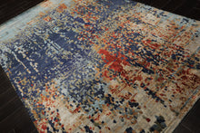 6x9 Navy, Burnt Orange, Sage Color Hand Loomed Sherpa Bamboo Silk Modern Oriental Rug