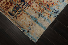 6x9 Navy, Burnt Orange, Sage Color Hand Loomed Sherpa Bamboo Silk Modern Oriental Rug
