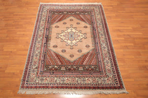 6x9 Tan, Ivory Hand Knotted Authentic Turkish 100% Wool Oriental Area Rug