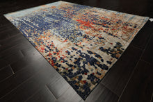 6x9 Navy, Burnt Orange, Sage Color Hand Loomed Sherpa Bamboo Silk Modern Oriental Rug