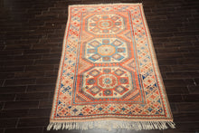 6x9 Burnt Orange, Ivory, Blue Color Hand Knotted Caucasian Kazak Wool Traditional Oriental Rug