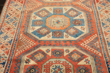 6x9 Burnt Orange, Ivory, Blue Color Hand Knotted Caucasian Kazak Wool Traditional Oriental Rug