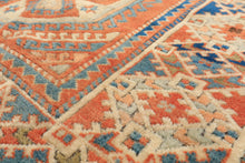 6x9 Burnt Orange, Ivory, Blue Color Hand Knotted Caucasian Kazak Wool Traditional Oriental Rug