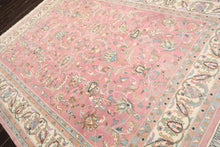 8x10 Dusty Rose, Ivory, Aqua Color Hand Knotted Indo Kashan Wool Traditional Oriental Rug