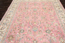 8x10 Dusty Rose, Ivory, Aqua Color Hand Knotted Indo Kashan Wool Traditional Oriental Rug