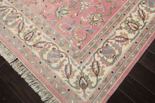 8x10 Dusty Rose, Ivory, Aqua Color Hand Knotted Indo Kashan Wool Traditional Oriental Rug