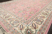 8x10 Dusty Rose, Ivory, Aqua Color Hand Knotted Indo Kashan Wool Traditional Oriental Rug