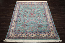 8x10 Turquoise, Ivory, Red Color Hand Knotted Indo Sarouk New Zealand Wool Traditional Oriental Rug