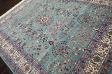 8x10 Turquoise, Ivory, Red Color Hand Knotted Indo Sarouk New Zealand Wool Traditional Oriental Rug