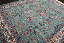 8x10 Turquoise, Ivory, Red Color Hand Knotted Indo Sarouk New Zealand Wool Traditional Oriental Rug