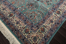 8x10 Turquoise, Ivory, Red Color Hand Knotted Indo Sarouk New Zealand Wool Traditional Oriental Rug