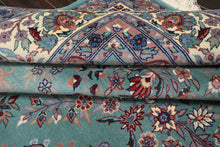 8x10 Turquoise, Ivory, Red Color Hand Knotted Indo Sarouk New Zealand Wool Traditional Oriental Rug