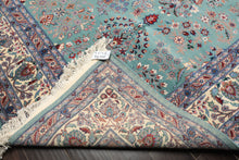 8x10 Turquoise, Ivory, Red Color Hand Knotted Indo Sarouk New Zealand Wool Traditional Oriental Rug