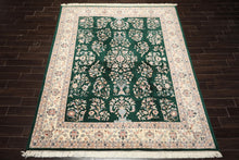 8x10 Emerald, Ivory, Blush Color Hand Knotted Indo Kashan Wool Traditional Oriental Rug