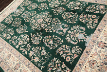 8x10 Emerald, Ivory, Blush Color Hand Knotted Indo Kashan Wool Traditional Oriental Rug