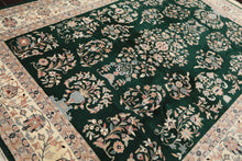 8x10 Emerald, Ivory, Blush Color Hand Knotted Indo Kashan Wool Traditional Oriental Rug