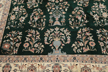 8x10 Emerald, Ivory, Blush Color Hand Knotted Indo Kashan Wool Traditional Oriental Rug