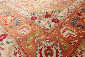 6x9 Hand Knotted Wool and Silk Traditional Tabriz 300 KPSI Oriental Area Rug Ivory, Peach Color