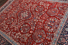 8x10 Red, Navy, Aqua Color Hand Knotted Indo Sarouk New Zealand Wool Traditional Oriental Rug