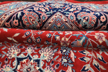 8x10 Red, Navy, Aqua Color Hand Knotted Indo Sarouk New Zealand Wool Traditional Oriental Rug