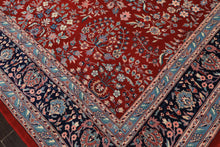 8x10 Red, Navy, Aqua Color Hand Knotted Indo Sarouk New Zealand Wool Traditional Oriental Rug