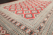 8x11 Coral, Ivory, Charcoal Color Hand Knotted Bokhara Wool Traditional Oriental Rug
