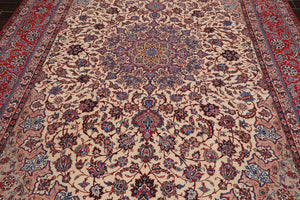 9x12 Ivory, Red Hand Knotted Wool and Silk Traditional Isfahan 300 KPSI Oriental Area Rug