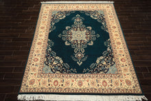 8x10 Teal, Ivory, Navy Color Hand Knotted Pak Persian New Zealand Wool Traditional Oriental Rug