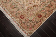 8x10 Hand Knotted Wool and Silk Traditional Tabriz 400 kpsi Oriental Area Rug Ivory, Tan Color