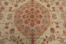 8x10 Hand Knotted Wool and Silk Traditional Tabriz 400 kpsi Oriental Area Rug Ivory, Tan Color