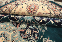 8x10 Teal, Ivory, Navy Color Hand Knotted Pak Persian New Zealand Wool Traditional Oriental Rug