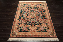 8x10 Emerald, Tan, Brown Color Hand Knotted French Aubusson Savonerrie Wool Traditional Oriental Rug