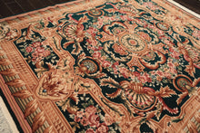 8x10 Emerald, Tan, Brown Color Hand Knotted French Aubusson Savonerrie Wool Traditional Oriental Rug