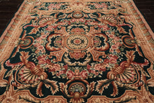 8x10 Emerald, Tan, Brown Color Hand Knotted French Aubusson Savonerrie Wool Traditional Oriental Rug
