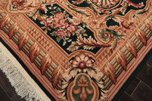 8x10 Emerald, Tan, Brown Color Hand Knotted French Aubusson Savonerrie Wool Traditional Oriental Rug