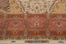 10x14 Hand Knotted Persian Wool and Silk Traditional Tabriz Master Weaver 350 KPSI Oriental Area Rug Ivory,Blush Color