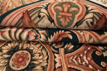 8x10 Emerald, Tan, Brown Color Hand Knotted French Aubusson Savonerrie Wool Traditional Oriental Rug