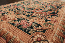 8x10 Emerald, Tan, Brown Color Hand Knotted French Aubusson Savonerrie Wool Traditional Oriental Rug