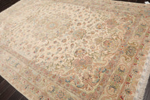 8x10 Hand Knotted Wool and Silk Traditional Tabriz 300 KPSI Oriental Area Rug Ivory, Taupe Color