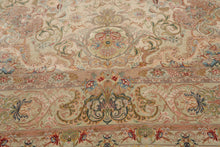 8x10 Hand Knotted Wool and Silk Traditional Tabriz 300 KPSI Oriental Area Rug Ivory, Taupe Color