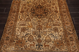 5x7 Tan, Brown Hand Knotted Persian 100% Silk Pictorial Kum 200 KPSI Oriental Area Rug