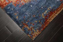6x9 Blue, Coral, Tan Color Hand Loomed Sherpa Wool & Bamboo Silk Modern Oriental Rug