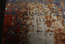 6x9 Blue, Coral, Tan Color Hand Loomed Sherpa Wool & Bamboo Silk Modern Oriental Rug