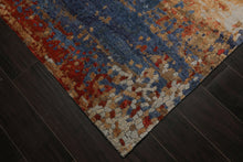 6x9 Blue, Coral, Tan Color Hand Loomed Sherpa Wool & Bamboo Silk Modern Oriental Rug