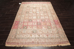 6x9 Beige, Tan Hand Knotted Persian 100% Silk Traditional Pictorial Authentic Soumak Oriental Area Rug
