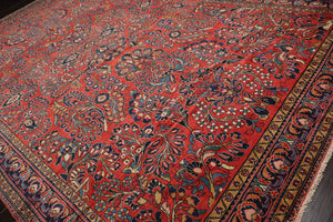 10'4''x16'3'' Burnt Orange, Navy Palace Hand Knotted 100% Wool Vintage Palace Lilihan Traditional Oriental Area Rug