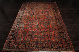12' x17' 11'' Palace Hand Knotted 100% Wool Traditional Antique Palace Sarouk Oriental Area Rug Faded Salmon, Navy Color