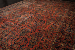 12' x17' 11'' Palace Hand Knotted 100% Wool Traditional Antique Palace Sarouk Oriental Area Rug Faded Salmon, Navy Color