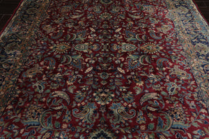 8'1''x10' Hand Knotted 100% Wool Vintage Mashad Traditional Oriental Area Rug Maroon, Navy Color